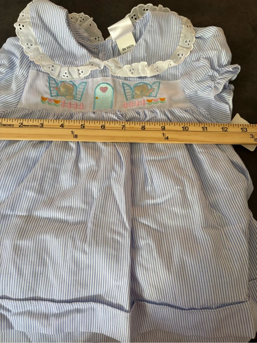 Bon Bon Girls 2T Blue Stripe Embroidered Dress Bloomer Set
